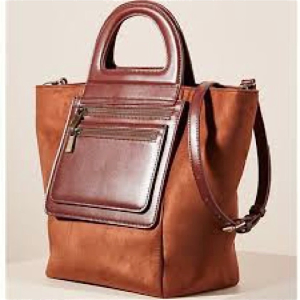 Anthropologie Prudence Tote Bag Brown Tan Faux Suede